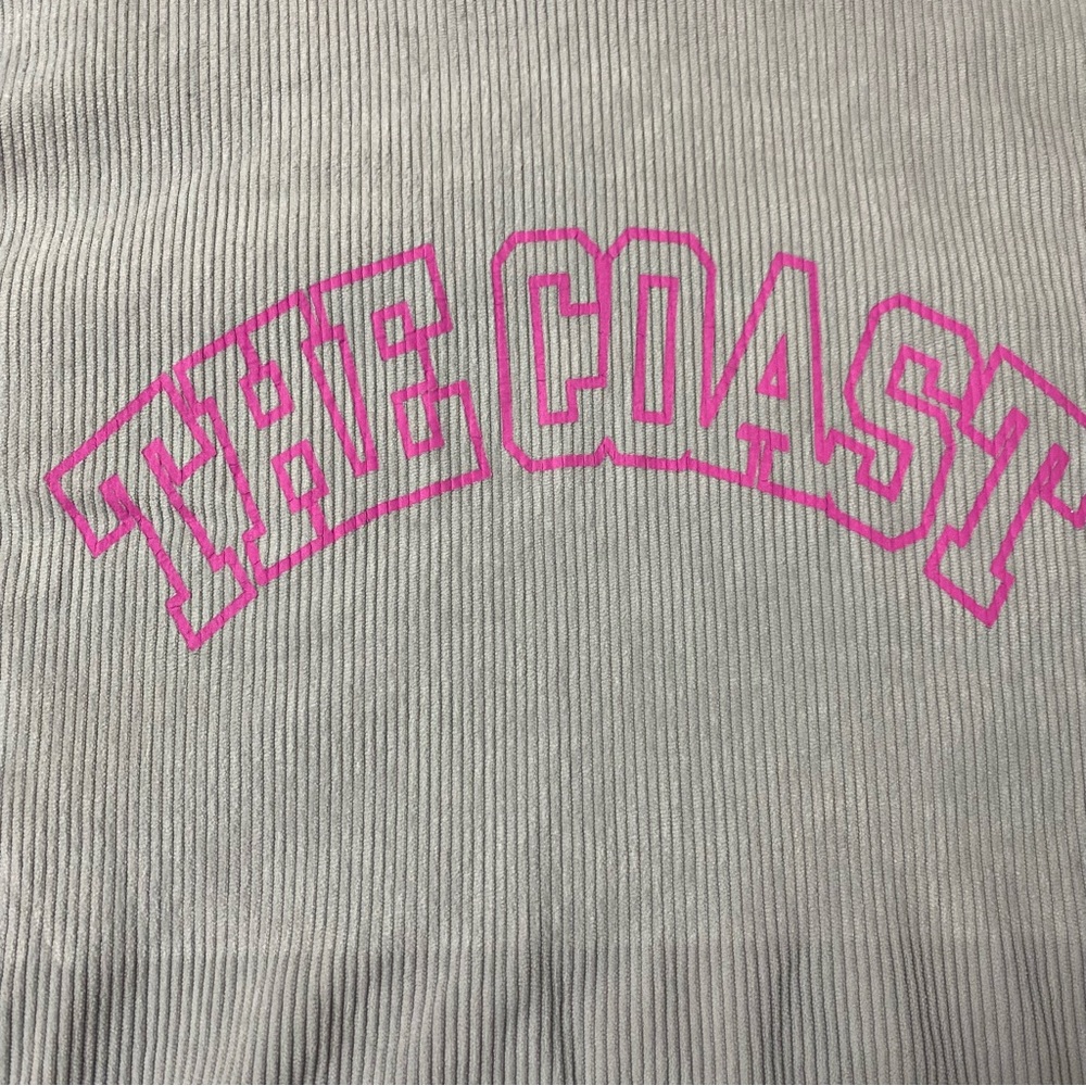 Light Gray Ribbed Oversized Sweatshirt with Pink "THE COAST" Graphic Size Med - Picture 4 of 8